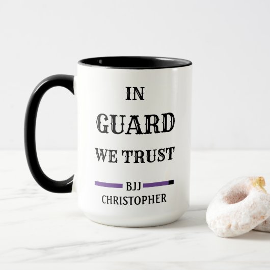Mug BJJ Brésil Jiu Jitsu Guard Trust Ceinture violette (Avec donut)