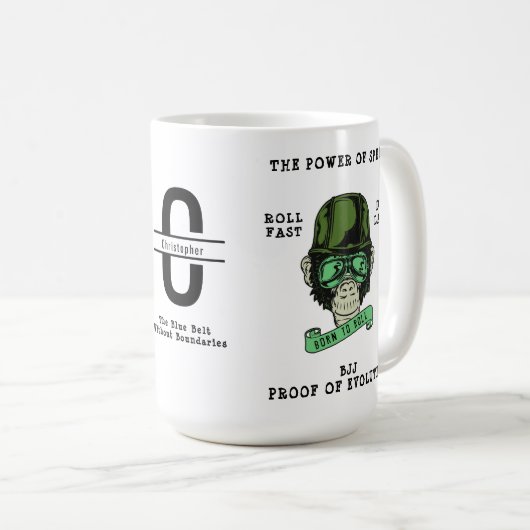 Mug BJJ Evolution Monogramme Ajouter Votre Nom Jiu Jit (Devant droit)