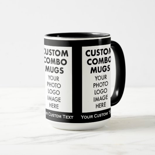 Mug Black 4:6 Frame 3 x Photo Text Large Custom Combo (Devant droit)