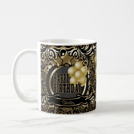 Mug Black and Gold Metallic Happy 00th Birthday Star (Gauche)