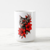 Mug Black and White Cat with Bright Red Blooms (Centre)