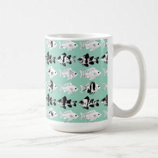 Mug Black and white fish on teal background 