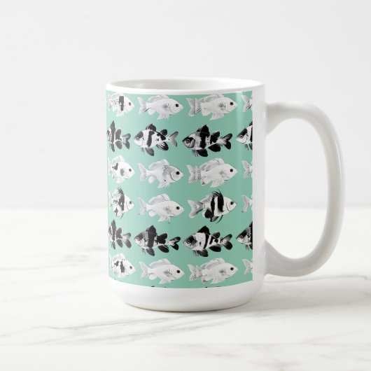 Mug Black and white fish on teal background (Droite)