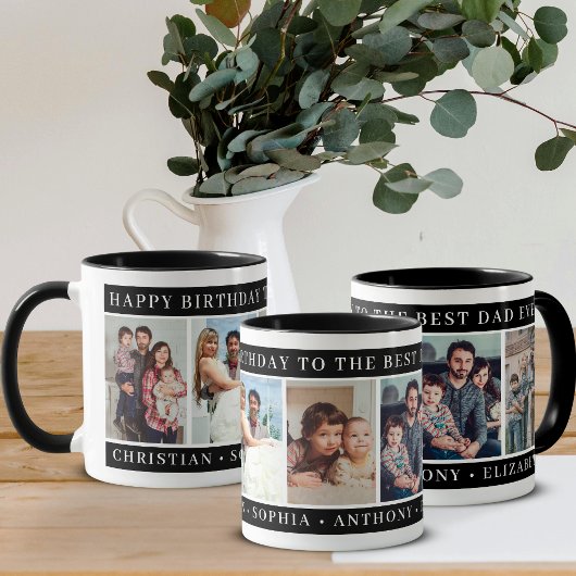 Mug Black and White Happy Birthday Dad Photo Collage