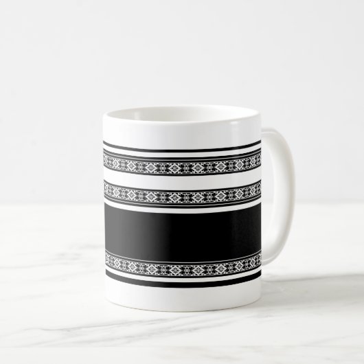 Mug Black and white lace braid and horizontal stripes  (Devant droit)