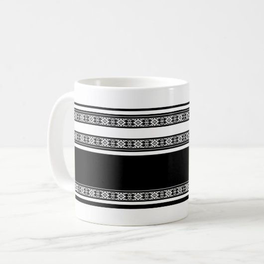 Mug Black and white lace braid and horizontal stripes  (Devant gauche)