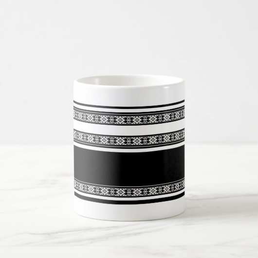 Mug Black and white lace braid and horizontal stripes  (Centre)