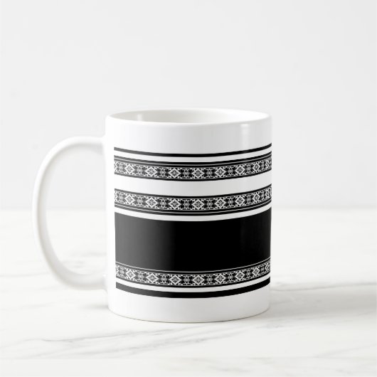 Mug Black and white lace braid and horizontal stripes  (Gauche)