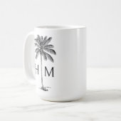 Mug Black and White Palm Palmetto Tree Monogram (Devant gauche)