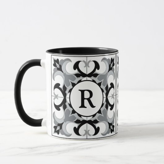 Mug Black and White Spanish Style with Initial (Gauche)