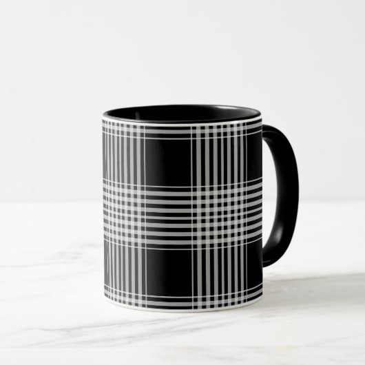 Mug Black and White tartan plaid (Devant droit)