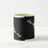Mug Black avec rose et vert cerisier en fleurs Sakura (Centre)