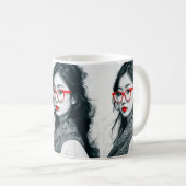 Mug Black Blanc Asiatique Portrait Lèvres Rouges Et Ve (Devant droit)