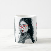 Mug Black Blanc Asiatique Portrait Lèvres Rouges Et Ve (Centre)
