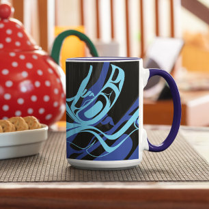 Mug Black Blue Haida Eagle Thunder Bird Art autochtone