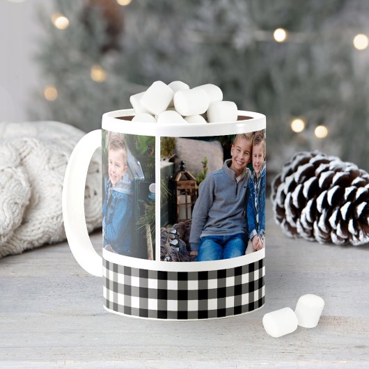 Mug Black Buffalo Plaid Holiday Photo Collage