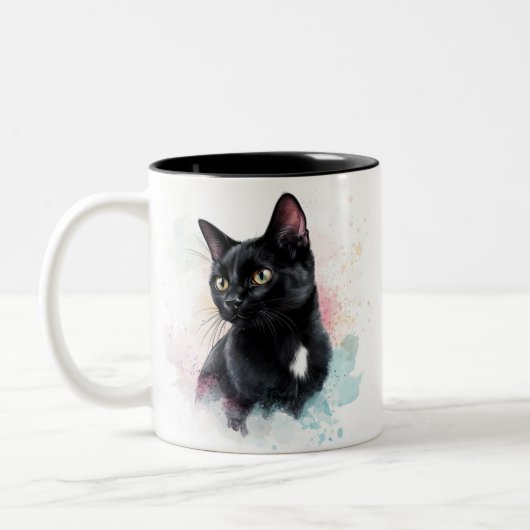 Mug black cat add own text  tweekleurige koffiemok (Links)