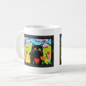 Mug Black Cat and Chick Cute Folk Art Cat Lover Gift (Devant gauche)