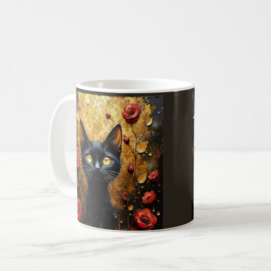 Mug Black Cat and Roses (Devant gauche)