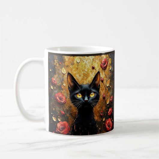 Mug Black Cat and Roses (Gauche)