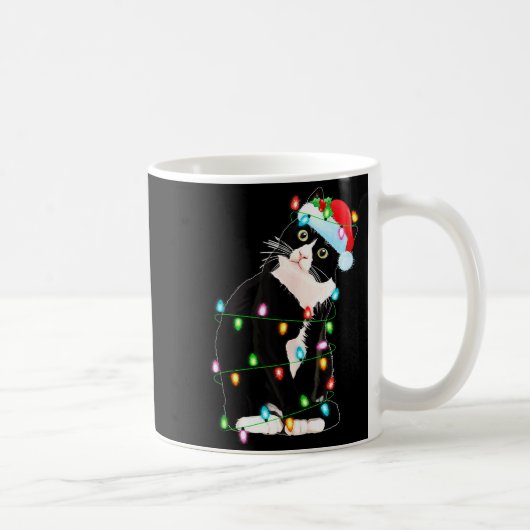 Mug Black Cat Christmas Lights Funny Santa Hat Black C (Droite)