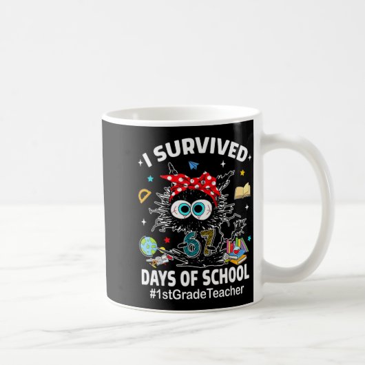 Mug Black Cat I Survived 67 Days Of School 1st Grade T (Droite)