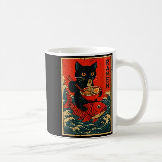Mug Black Cat Ramen Japanese Graphic Tees For Men Wome (Droite)