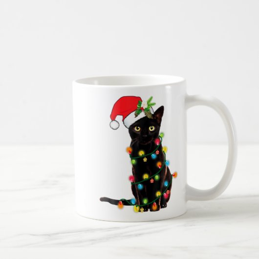Mug Black Cat Santa Tangled Up In Christmas Lights (Droite)