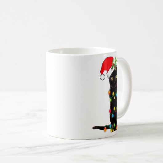 Mug Black Cat Santa Tangled Up In Christmas Lights _1 (Devant droit)