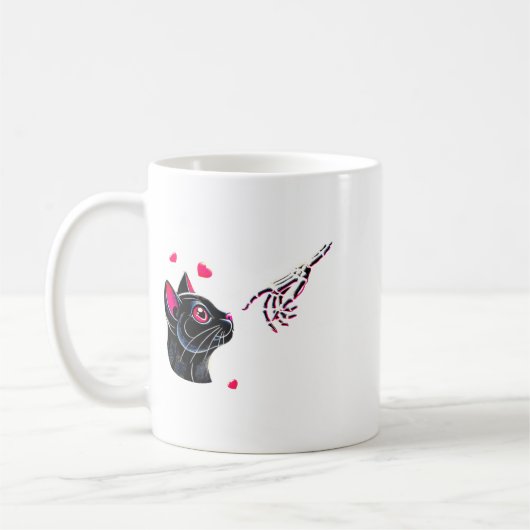 Mug Black Cat Skeleton Hand Boop Valentines Day Pet O  (Gauche)