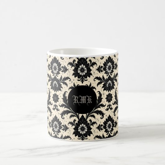 Mug Black Damask on Sepia (Centre)
