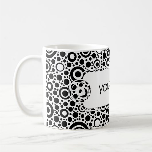 Mug Black Dots & Circle Pattern + your text & backgr. (Gauche)