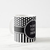 Mug Black Dots & Stripes Grid + your backgr. & (Devant gauche)