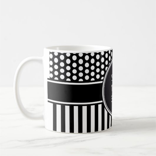 Mug Black Dots & Stripes Grid + your backgr. & (Gauche)