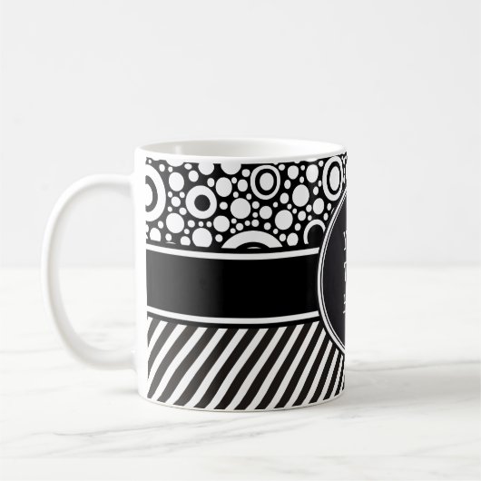 Mug Black Dots & Stripes Grid + your backgr. & (Gauche)