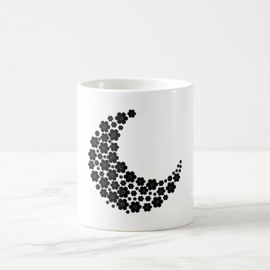 Mug Black Floral Crescent Moon – Minimalist Boho Moon (Centre)