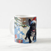 Mug Black French Bulldog Festive de Noël Scène de neig (Devant gauche)