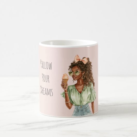 Mug Black Girl Peach Bow Ice Cream Cone (Centre)