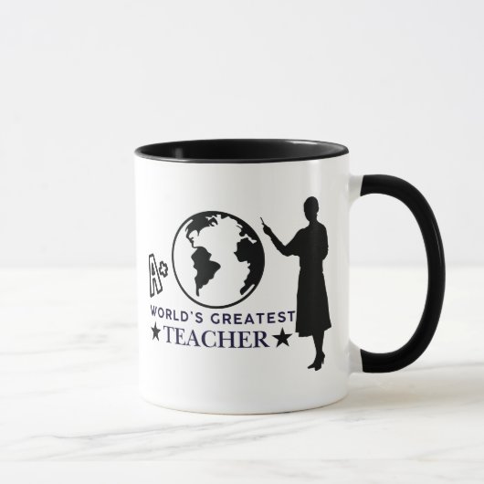 Mug Black Globe & Silhouette A+ World Greatest Teacher (Droite)