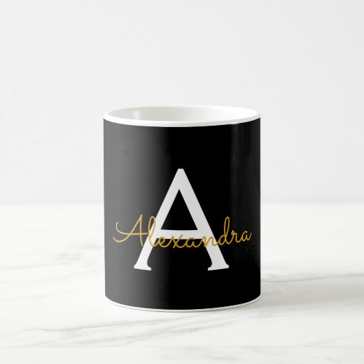 Mug Black Gold Girl Script Monogramme Nom Moderne (Centre)
