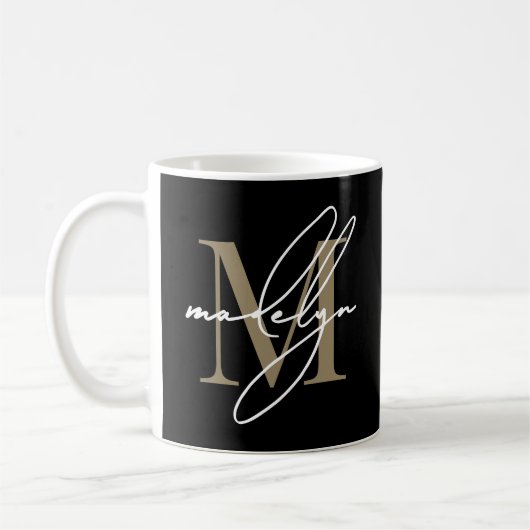 Mug Black Gold Initial Name Monogram (Gauche)