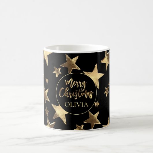 Mug Black Gold Stars Motif Ajouter un nom Joyeux Noël (Centre)