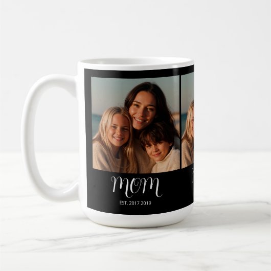 Mug Black Graceful Script Mom Established 3 Photo  (Gauche)