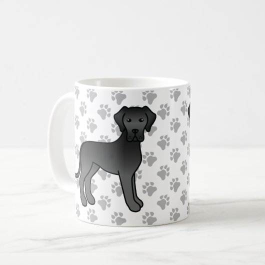 Mug Black Great Dane mignon chien de dessin (Devant gauche)
