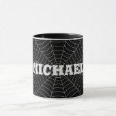 Mug Black grey spider web Halloween motif Votre nom (Centre)