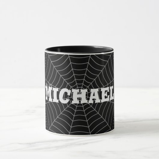 Mug Black grey spider web Halloween motif Votre nom (Centre)