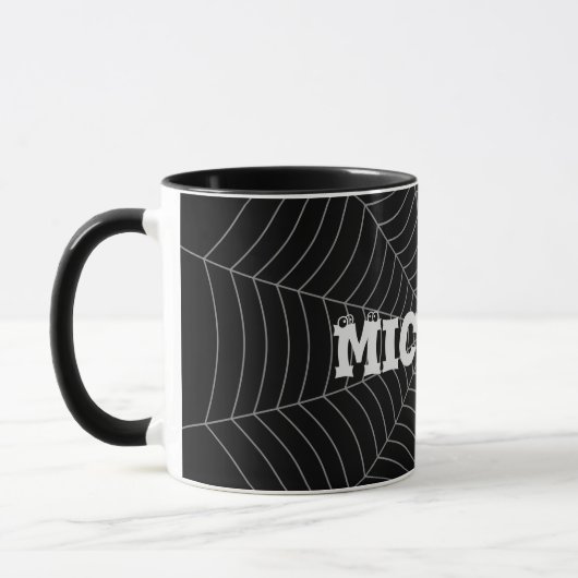 Mug Black grey spider web Halloween motif Votre nom (Gauche)