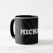 Mug Black grey spider web Halloween motif Votre nom (Devant gauche)