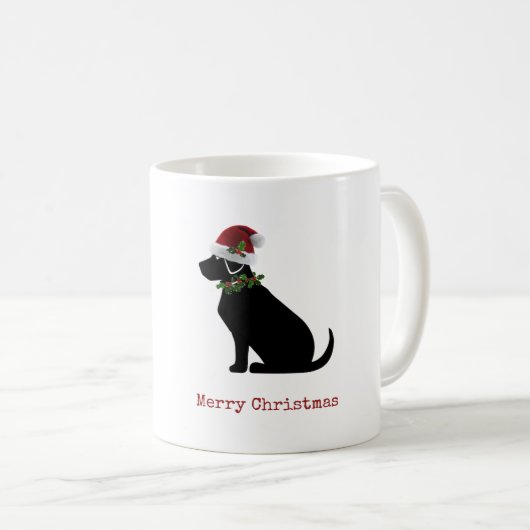 Mug Black Lab Chien Joyeux Noël Santa Hat Holly Fun (Devant droit)