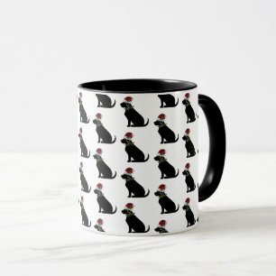 Mug Black Lab Chien Noël Santa Hat Holly Fun